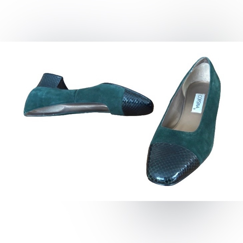 Corsina VTG green suede w blk block heel WM 7.5 N old money business casual - Picture 5 of 14